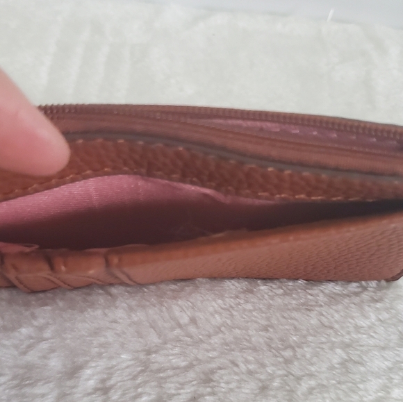 Faux Pebbled Leather Coin Cash Credit Card Tan Brown Mini Cardholder Wallet - Picture 8 of 8